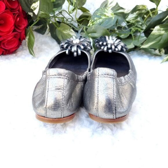 Vintage Coach Metallic Silver Ballet Flats Shoes Flower - Picture 5 of 6